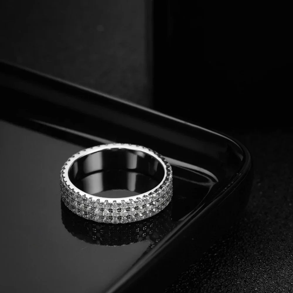 Certified 1.5 mm Moissanite Diamond Three Row Pave Full Eternity Band Ring